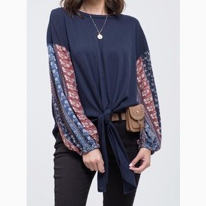 Blu Pepper Contrast Balloon Sleeve Knit Top